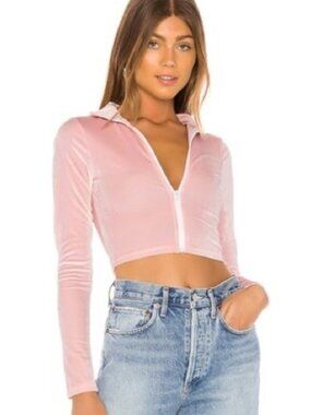 Superdown Aubree Baby Pink Velvet Crop Top Size S